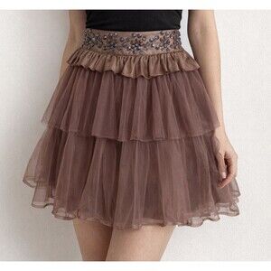 Twelve by Twelve Layered Tulle Skirt with Studs at Waist Womens Sz M